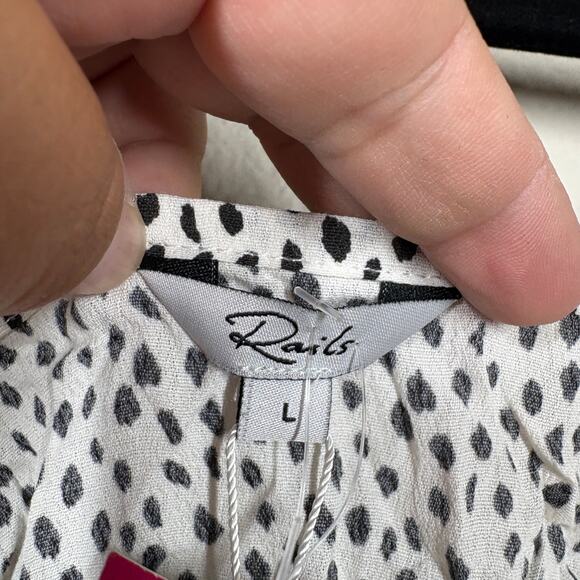 Rails Size Large Aubry Button Down Cami Top White Gray Spotted Spaghetti Straps - Picture 7 of 11